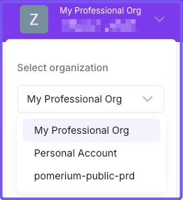 Selecting the organization dropdown menu in the Zero navigation bar